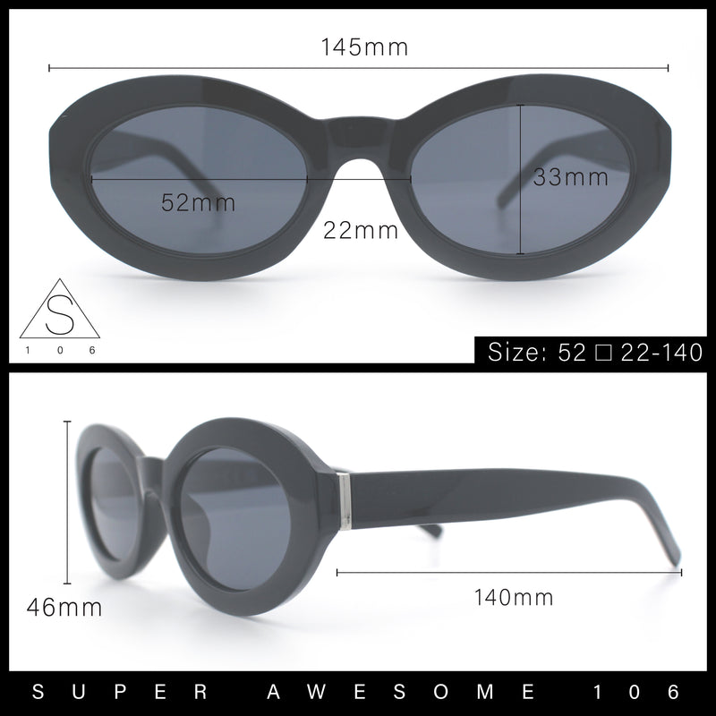 Womens Minimal Retro Mod Oval Thick Plastic Sunglasses