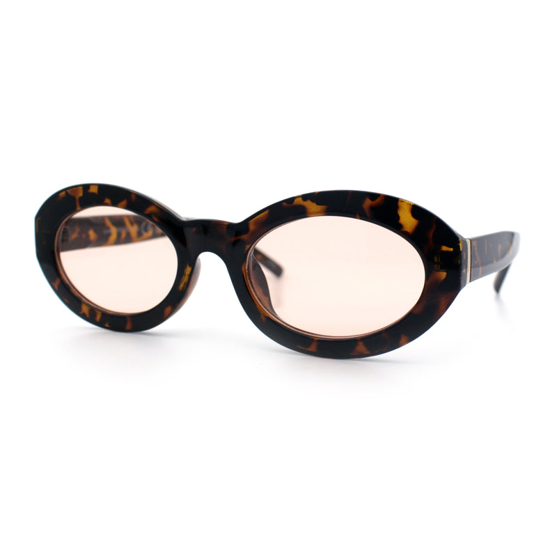 Womens Minimal Retro Mod Oval Thick Plastic Sunglasses
