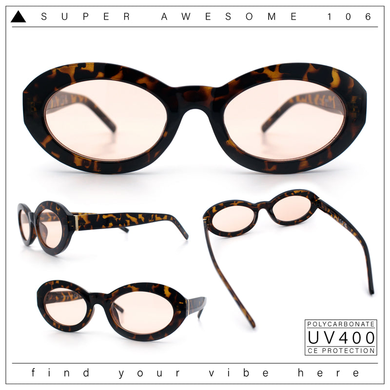 Womens Minimal Retro Mod Oval Thick Plastic Sunglasses