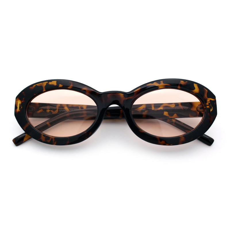 Womens Minimal Retro Mod Oval Thick Plastic Sunglasses