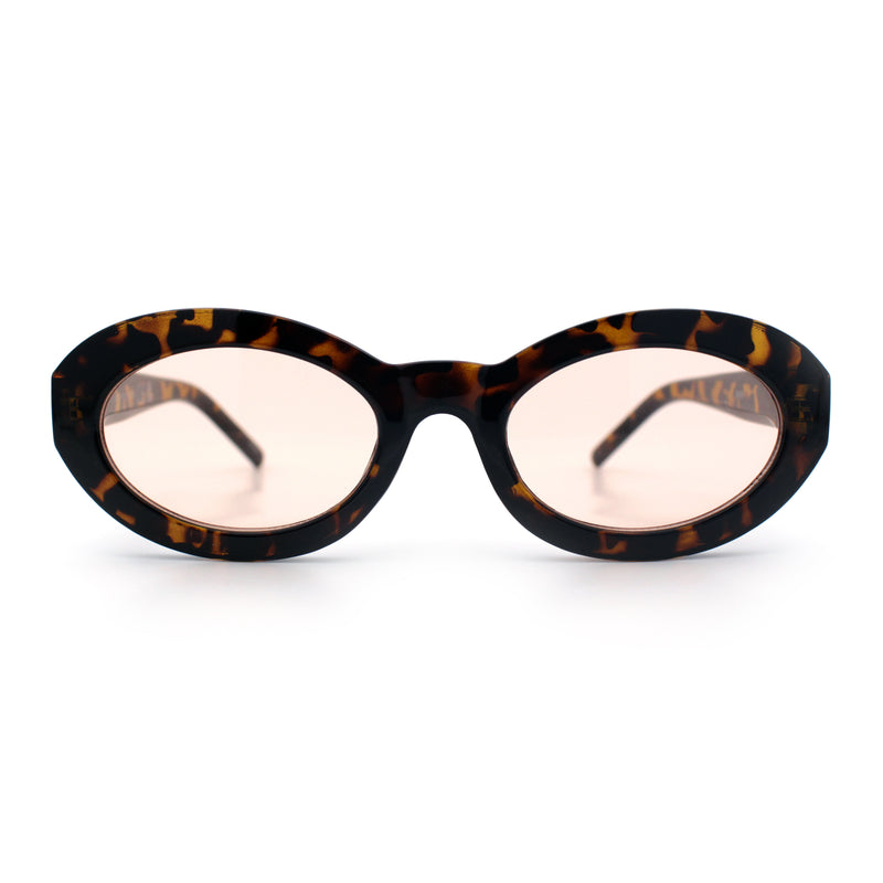 Womens Minimal Retro Mod Oval Thick Plastic Sunglasses