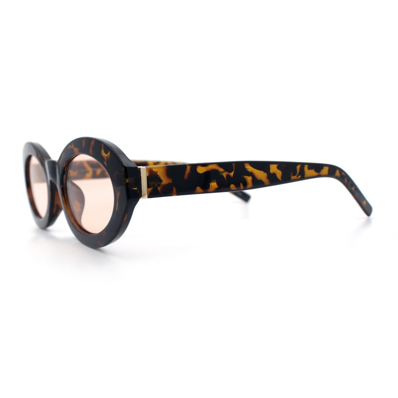 Womens Minimal Retro Mod Oval Thick Plastic Sunglasses