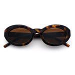 Womens Minimal Retro Mod Oval Thick Plastic Sunglasses