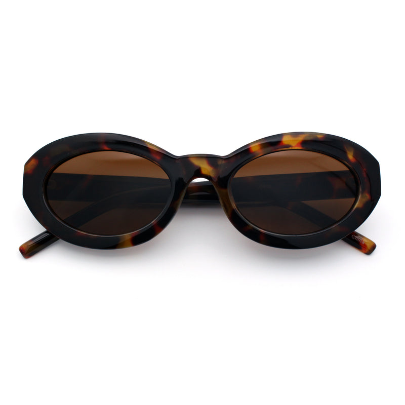 Womens Minimal Retro Mod Oval Thick Plastic Sunglasses