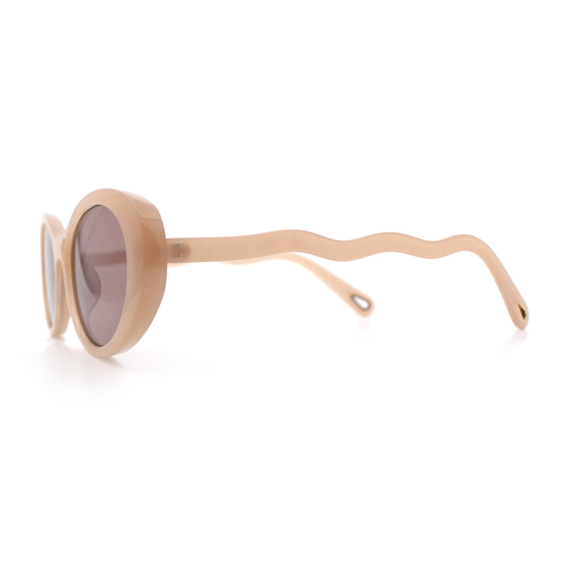 Womens Unique Wavy Crooked Arm Mod Oval Plastic Sunglasses