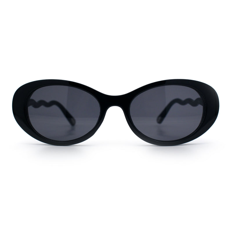 Womens Unique Wavy Crooked Arm Mod Oval Plastic Sunglasses