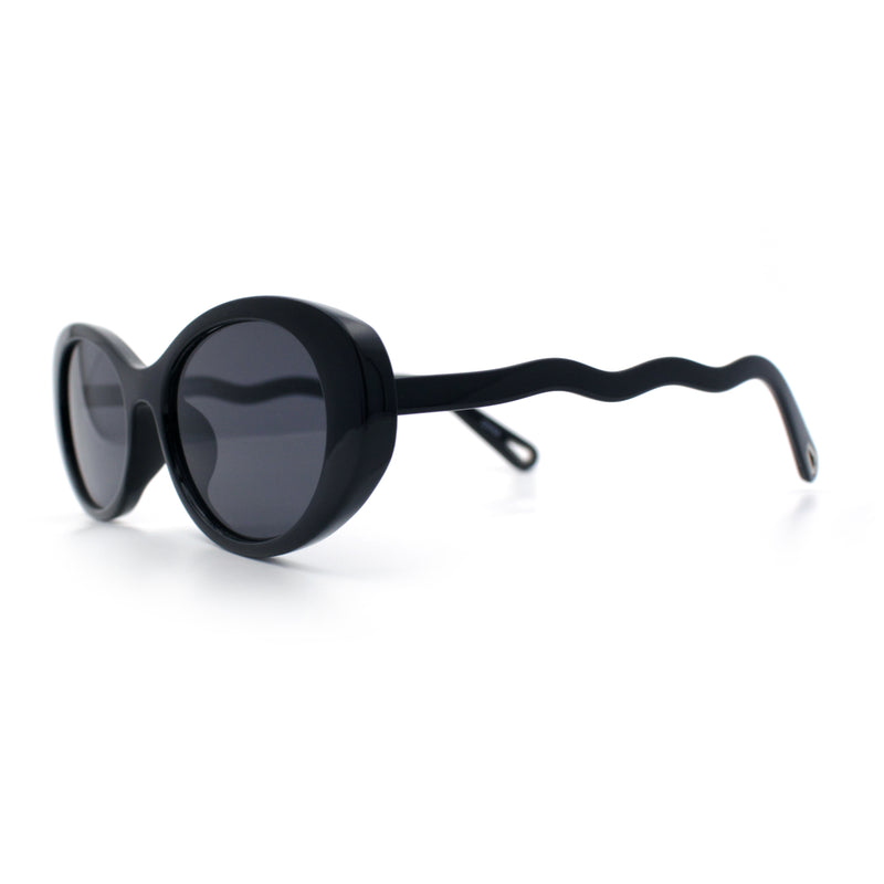 Womens Unique Wavy Crooked Arm Mod Oval Plastic Sunglasses