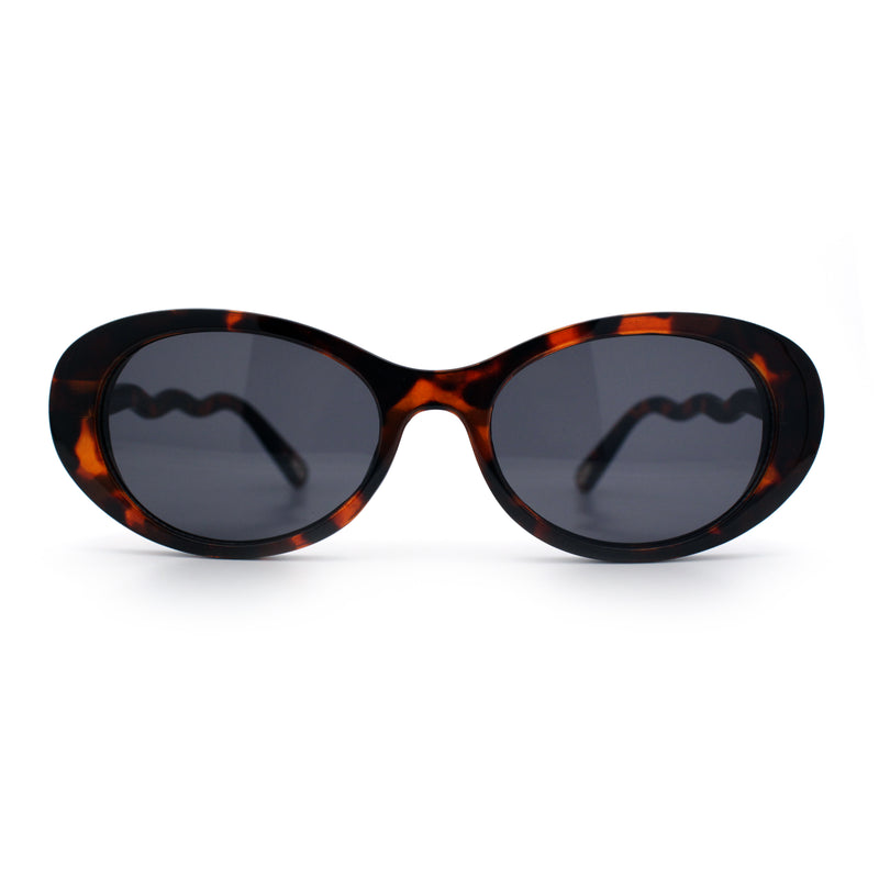 Womens Unique Wavy Crooked Arm Mod Oval Plastic Sunglasses