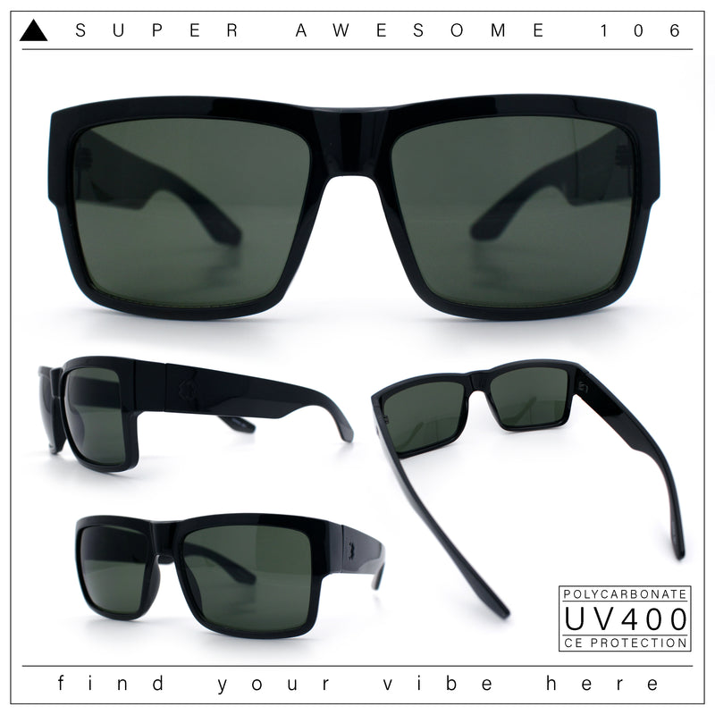 Mens Rectangle 90s Thick Horn Rim Skater Sport Plastic Sunglasses