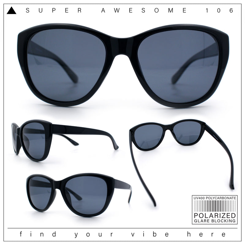 Polarized Classic Oversized Cat Eye Minimal Diva Retro Fashion Sunglasses