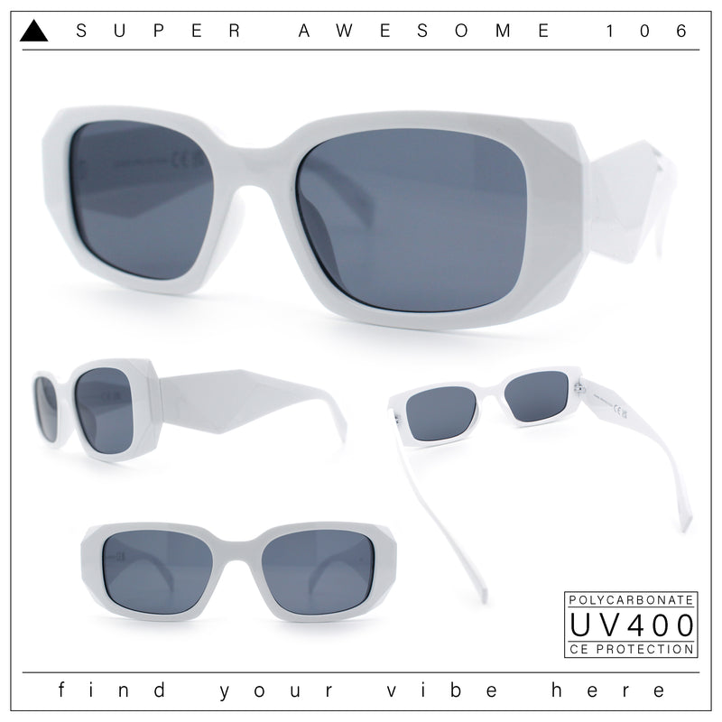 Womens Mod Rectangle Geo Bevel Cut Plastic Fashion Sunglasses