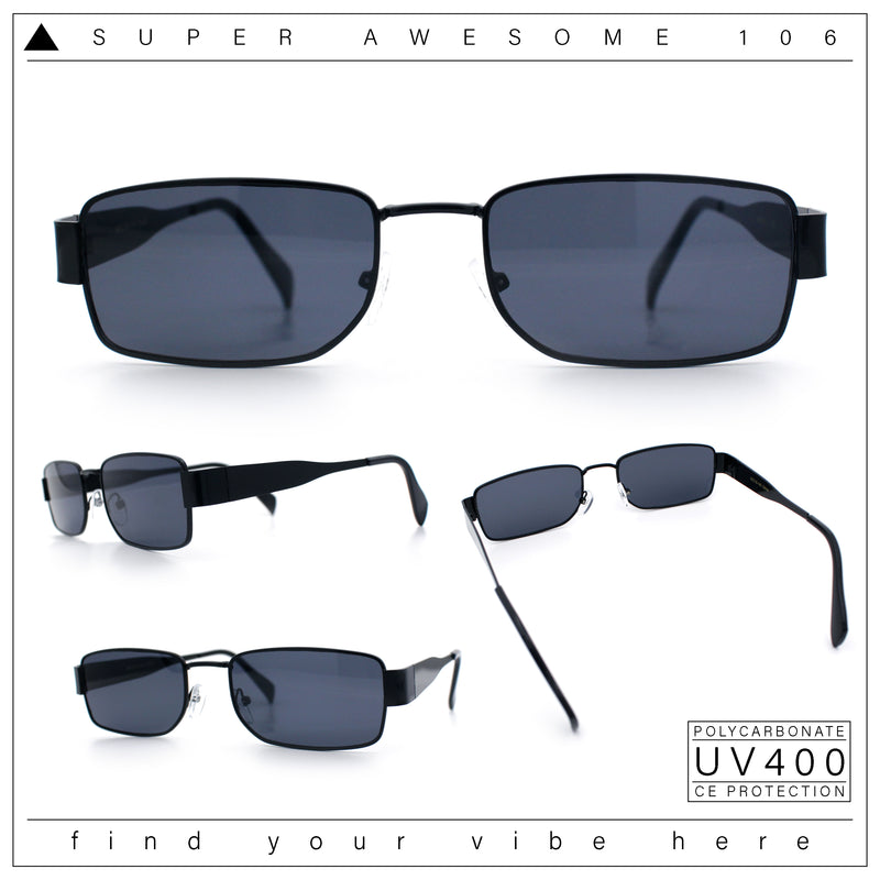 Mens Classy Narrow Rectangle Metal Rim Hustler Fashion Sunglasses