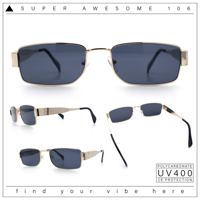 Mens Classy Narrow Rectangle Metal Rim Hustler Fashion Sunglasses