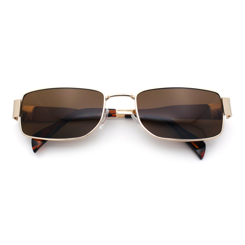Mens Classy Narrow Rectangle Metal Rim Hustler Fashion Sunglasses