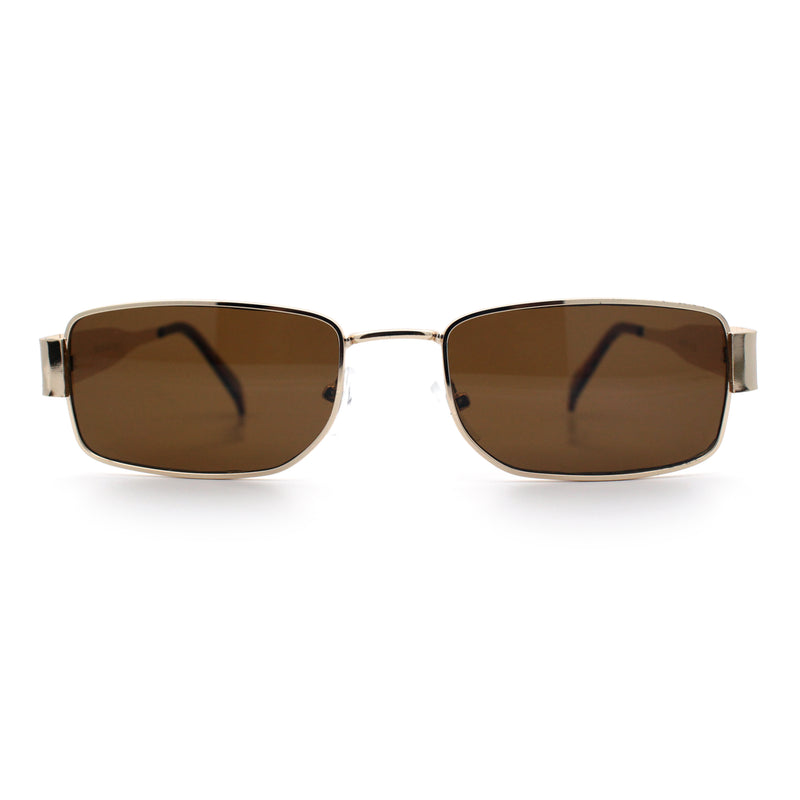 Mens Classy Narrow Rectangle Metal Rim Hustler Fashion Sunglasses