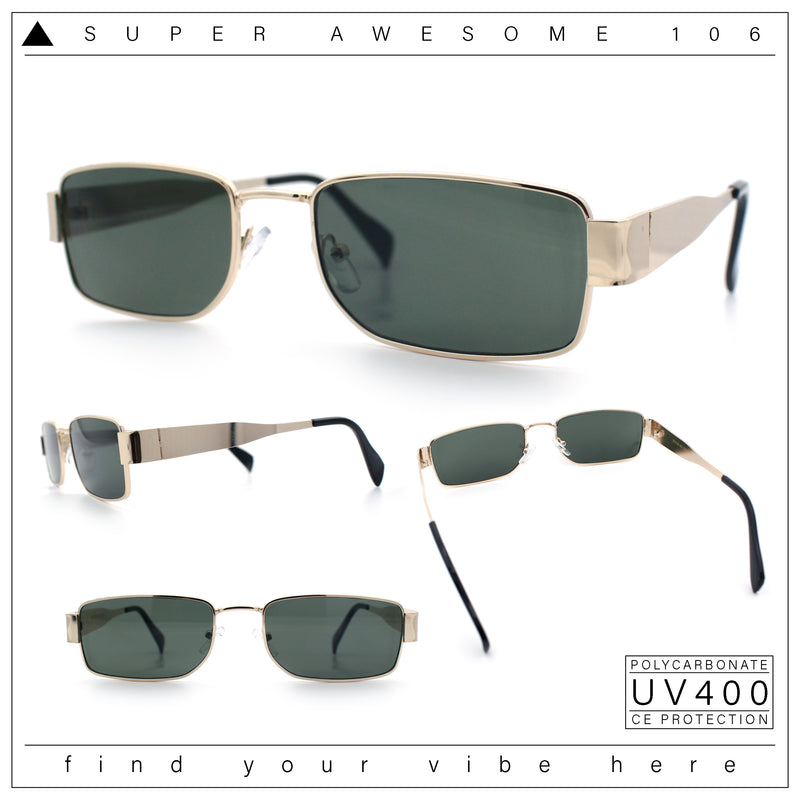 Mens Classy Narrow Rectangle Metal Rim Hustler Fashion Sunglasses