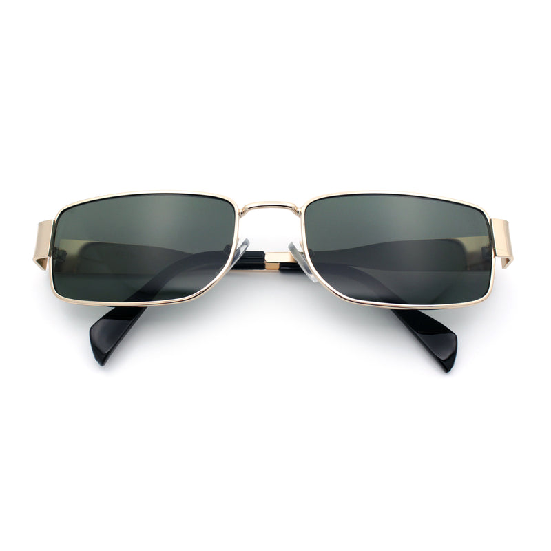 Mens Classy Narrow Rectangle Metal Rim Hustler Fashion Sunglasses