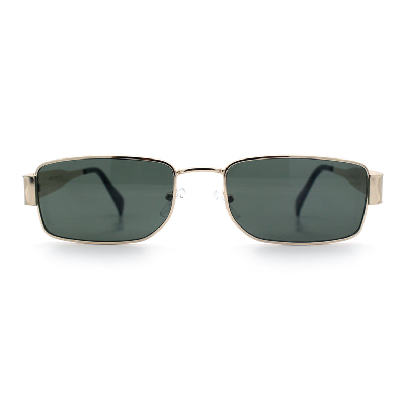 Mens Classy Narrow Rectangle Metal Rim Hustler Fashion Sunglasses