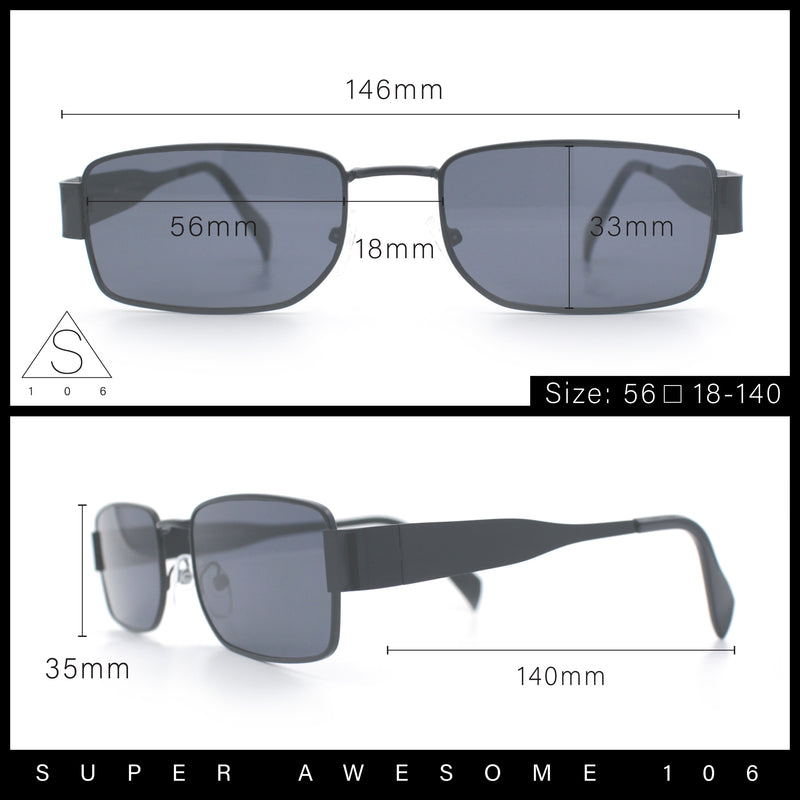 Mens Classy Narrow Rectangle Metal Rim Hustler Fashion Sunglasses