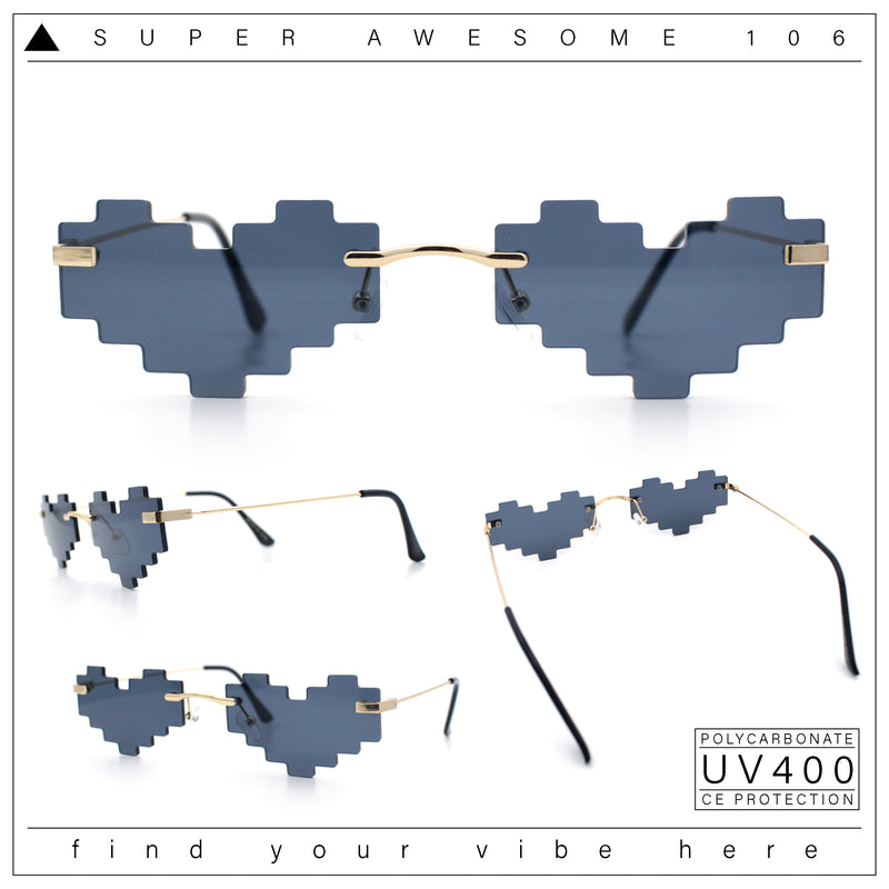 Retro Dazed Cute Nifty Pixel Heart Rimless Sunglasses