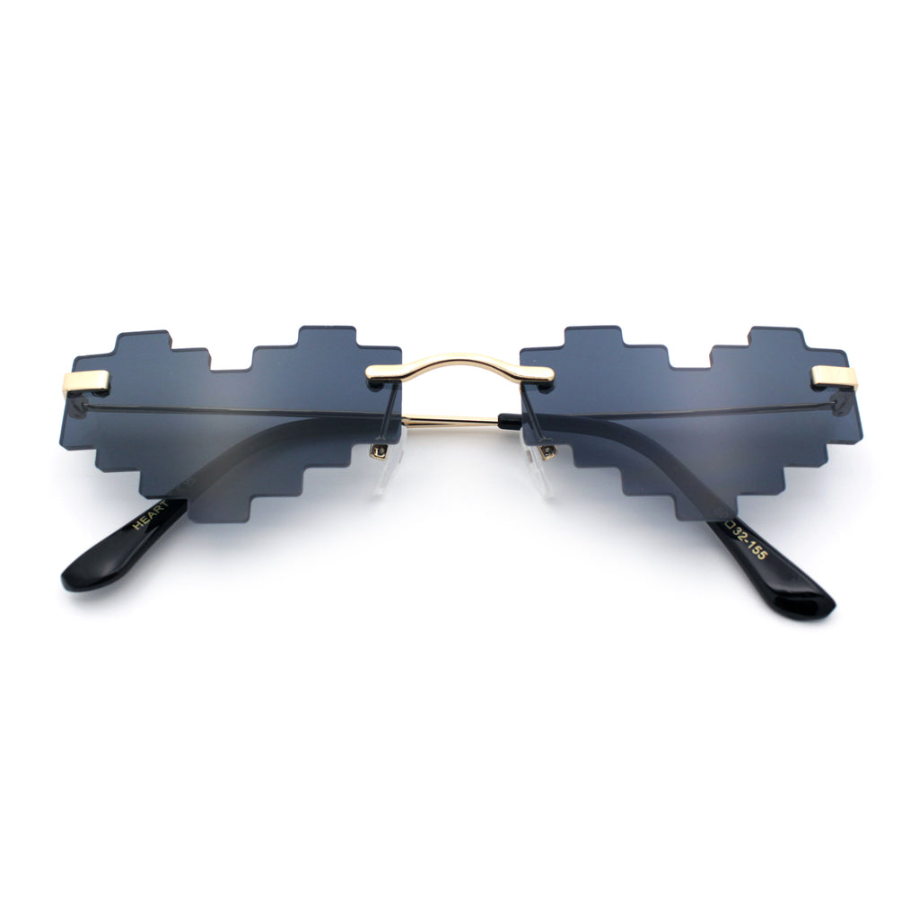 Retro Dazed Cute Nifty Pixel Heart Rimless Sunglasses