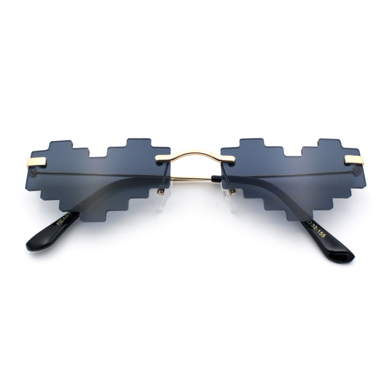 Retro Dazed Cute Nifty Pixel Heart Rimless Sunglasses
