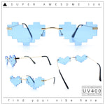 Retro Dazed Cute Nifty Pixel Heart Rimless Sunglasses