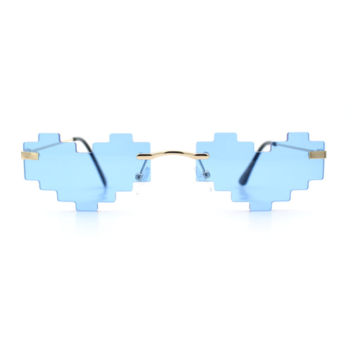 Retro Dazed Cute Nifty Pixel Heart Rimless Sunglasses