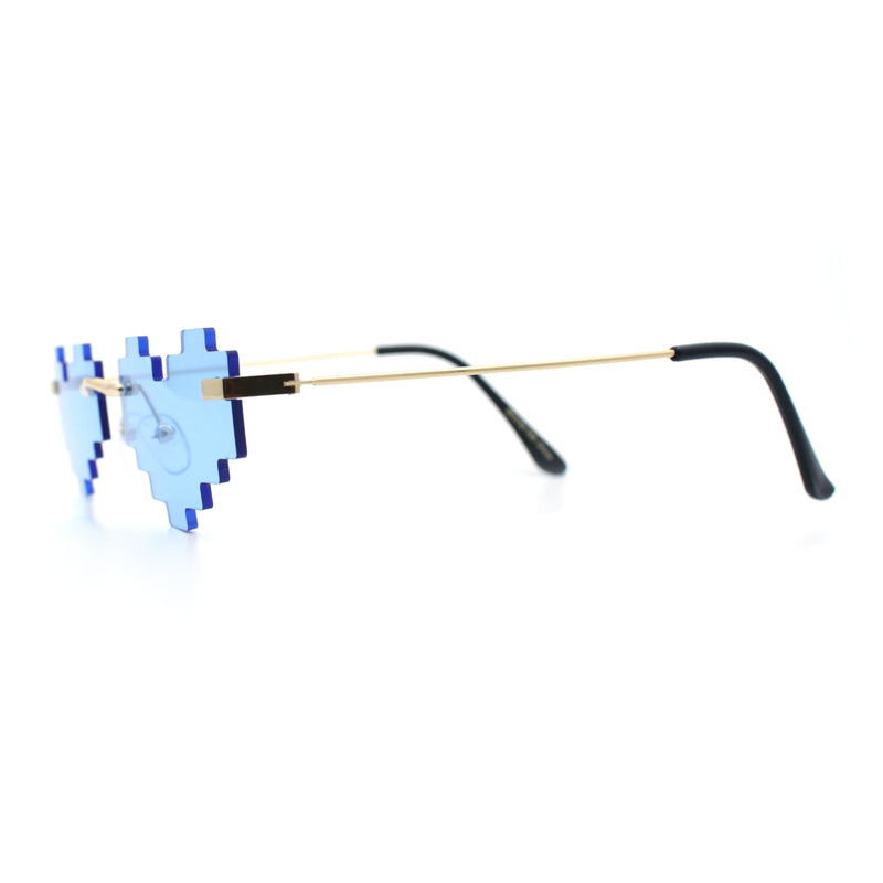 Retro Dazed Cute Nifty Pixel Heart Rimless Sunglasses