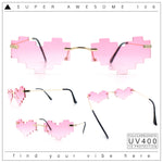 Retro Dazed Cute Nifty Pixel Heart Rimless Sunglasses