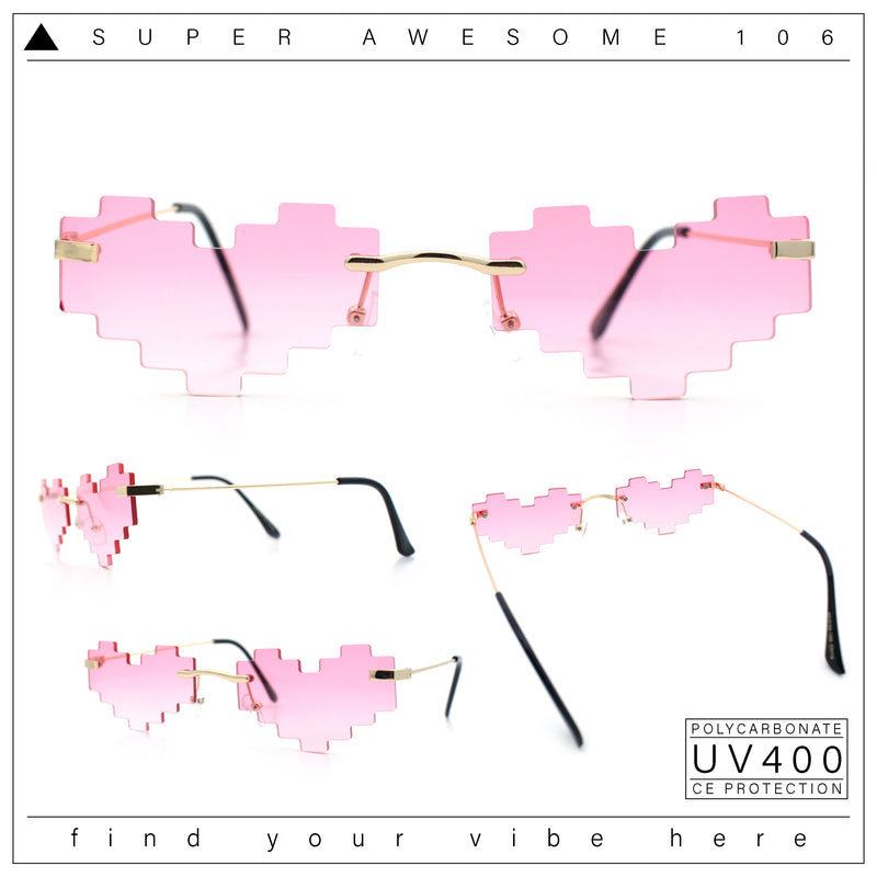 Retro Dazed Cute Nifty Pixel Heart Rimless Sunglasses