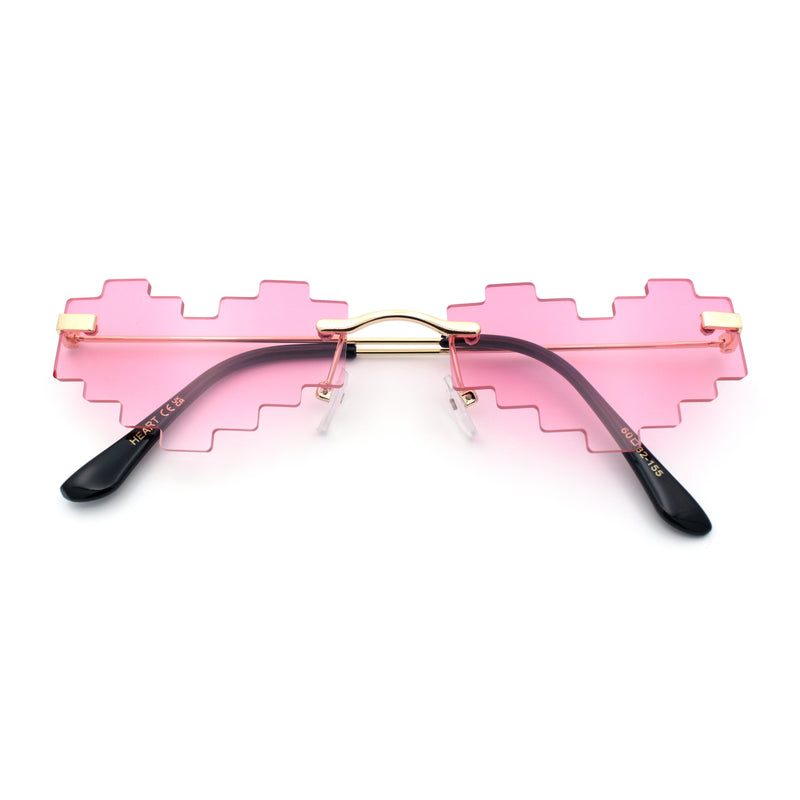 Retro Dazed Cute Nifty Pixel Heart Rimless Sunglasses