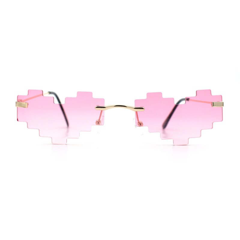 Retro Dazed Cute Nifty Pixel Heart Rimless Sunglasses