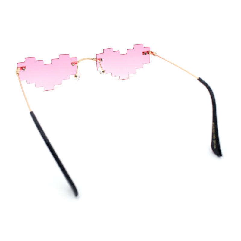 Retro Dazed Cute Nifty Pixel Heart Rimless Sunglasses