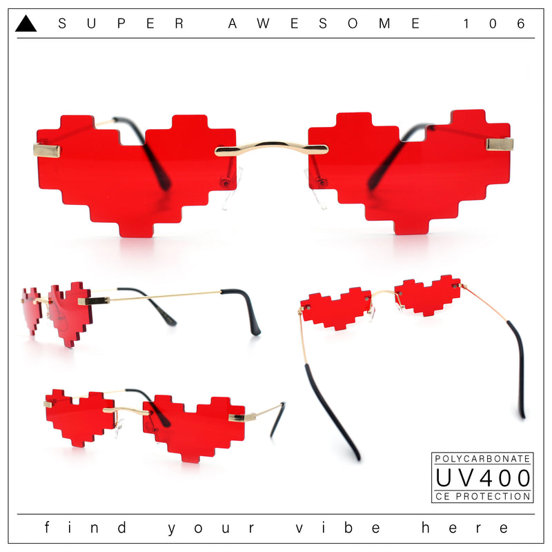 Retro Dazed Cute Nifty Pixel Heart Rimless Sunglasses