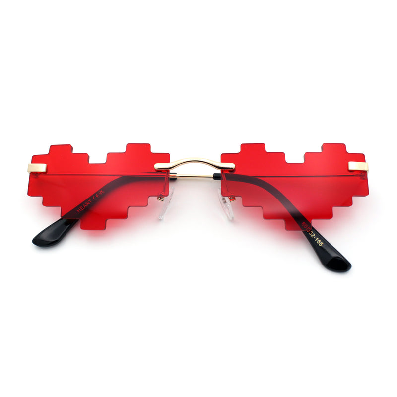 Retro Dazed Cute Nifty Pixel Heart Rimless Sunglasses