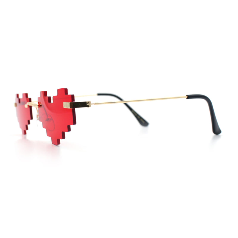 Retro Dazed Cute Nifty Pixel Heart Rimless Sunglasses