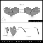 Retro Dazed Cute Nifty Pixel Heart Rimless Sunglasses