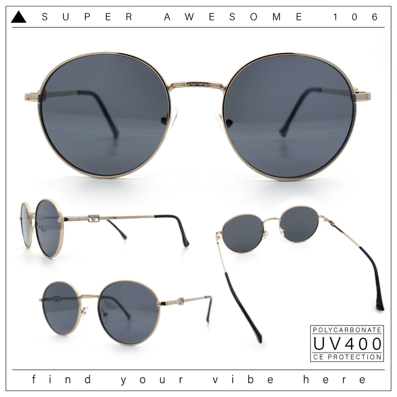 Classy Windsor Retro Metal Rim Round Luxe Metal Rim Sunglasses