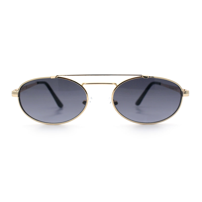 Retro Top Double Bridge Hustler Oval Metal Rim Sunglasses