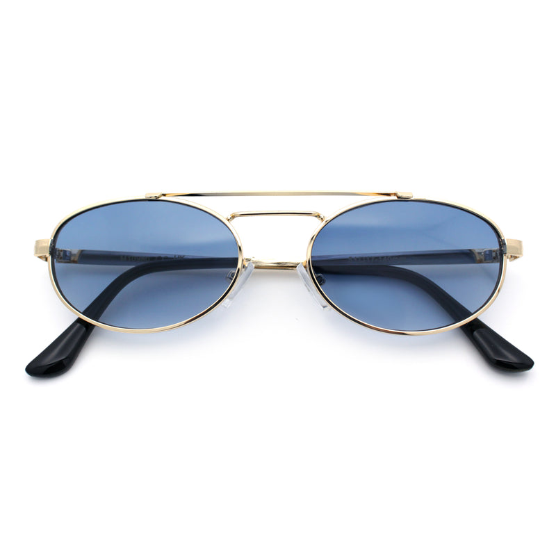 Retro Top Double Bridge Hustler Oval Metal Rim Sunglasses