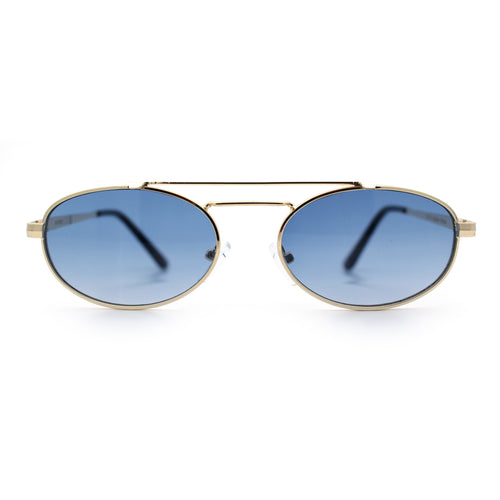 Retro Top Double Bridge Hustler Oval Metal Rim Sunglasses