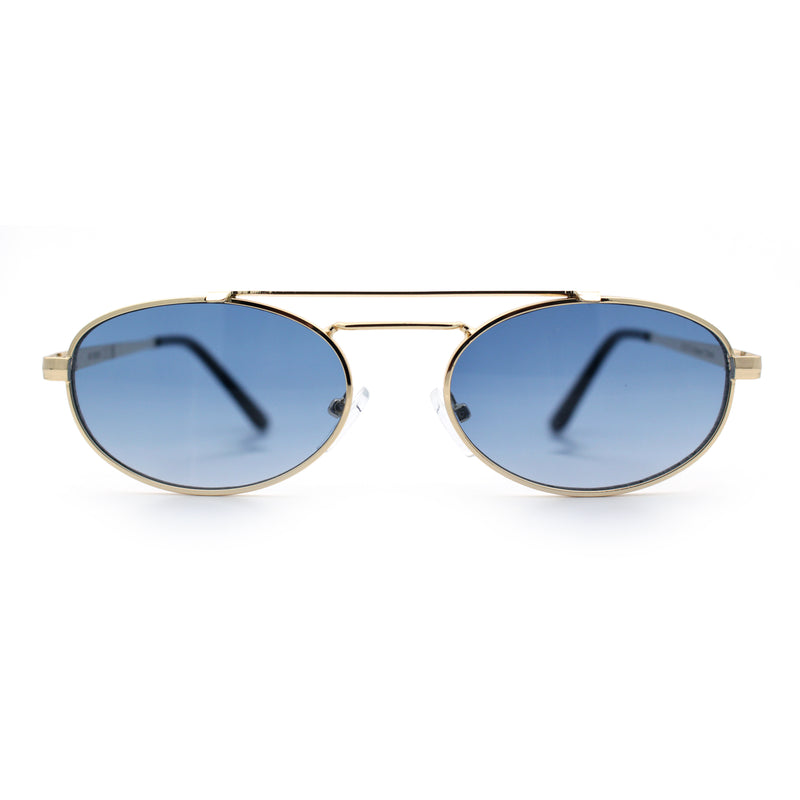 Retro Top Double Bridge Hustler Oval Metal Rim Sunglasses