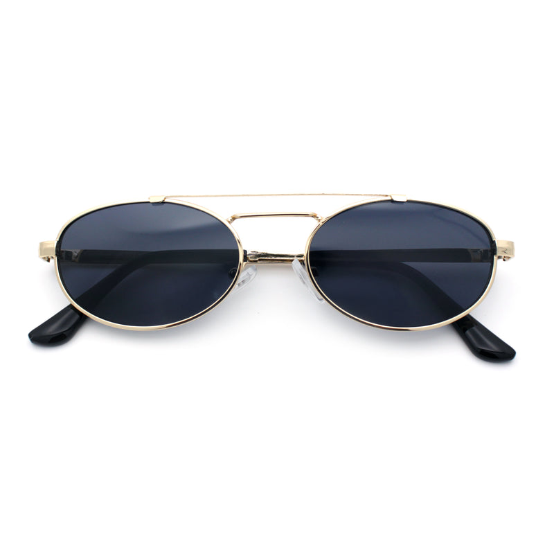 Retro Top Double Bridge Hustler Oval Metal Rim Sunglasses