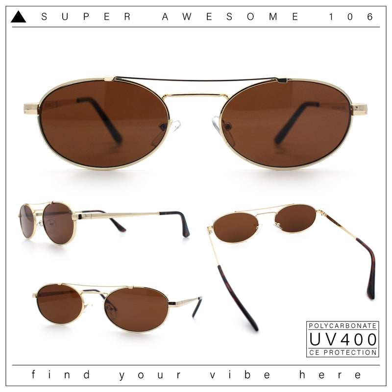 Retro Top Double Bridge Hustler Oval Metal Rim Sunglasses