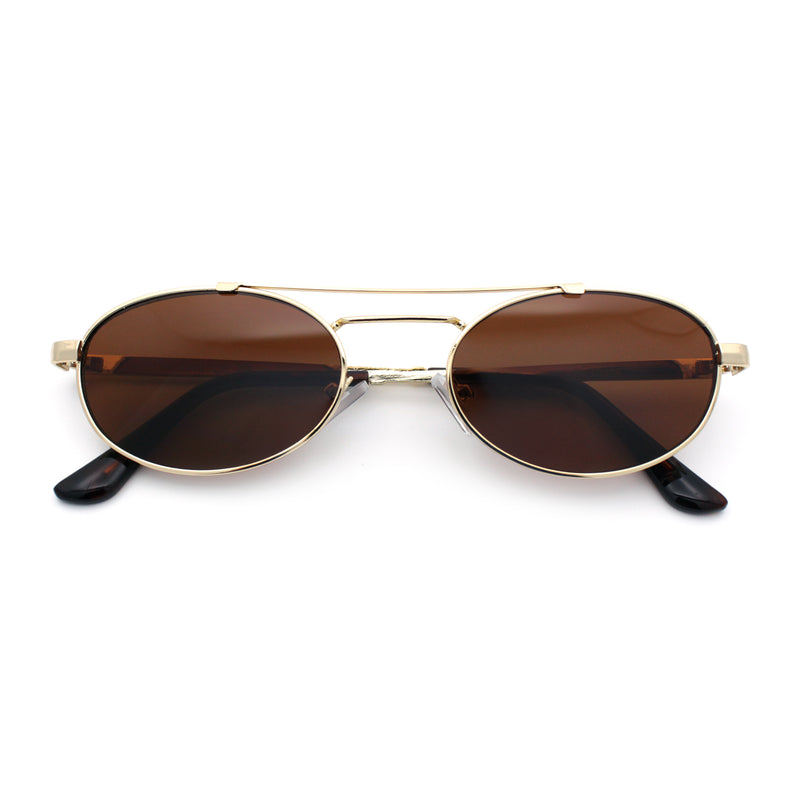 Retro Top Double Bridge Hustler Oval Metal Rim Sunglasses