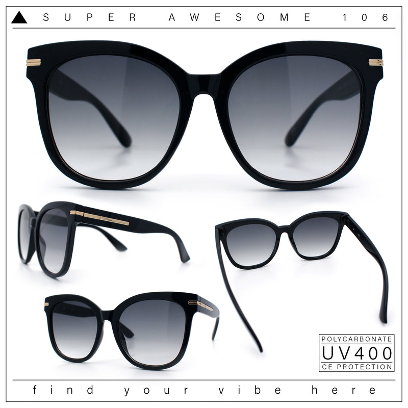 Womens XL Oversized High Temple Horn Rim Plastic Sunglasses