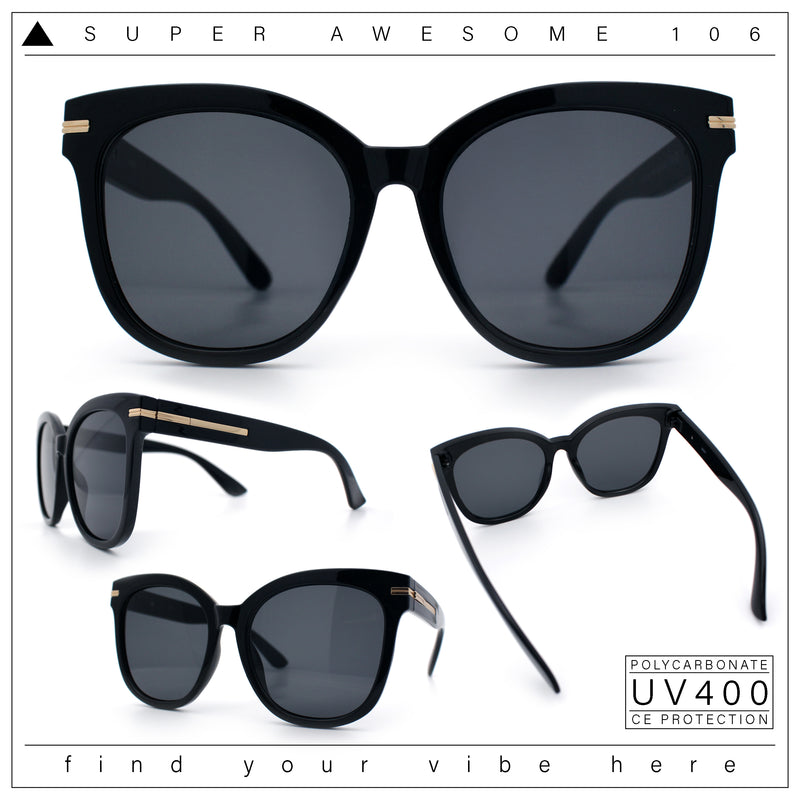 Womens XL Oversized High Temple Horn Rim Plastic Sunglasses