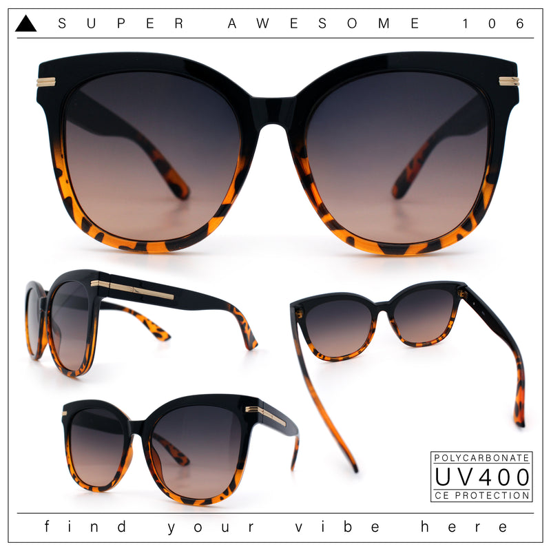 Womens XL Oversized High Temple Horn Rim Plastic Sunglasses