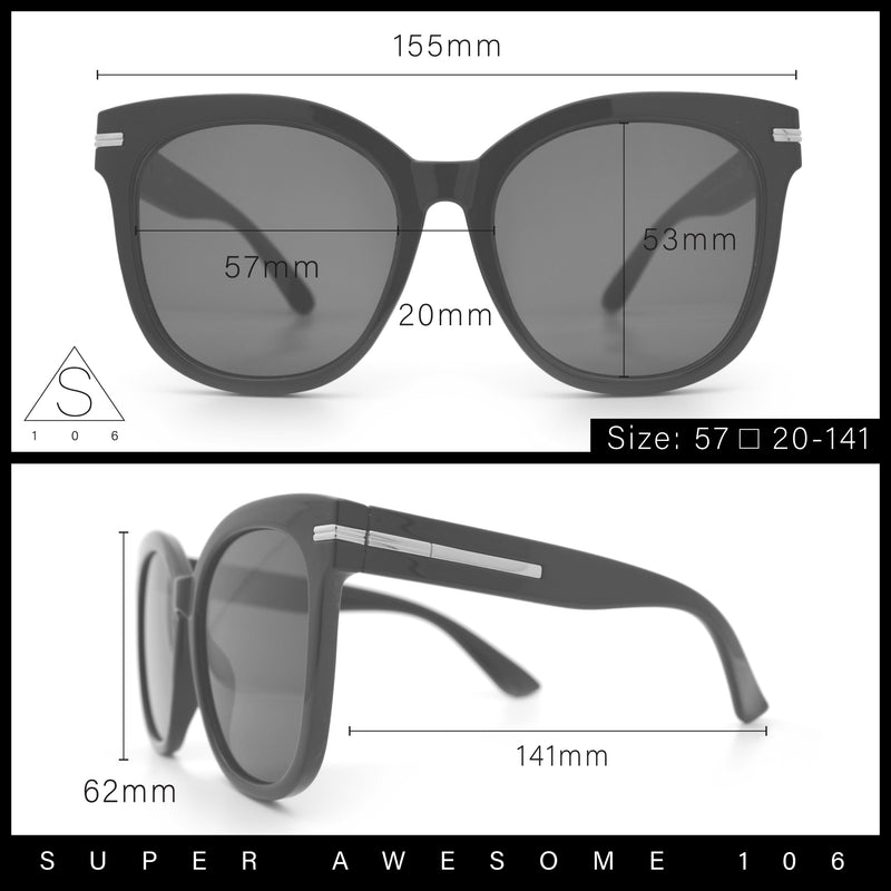 Womens XL Oversized High Temple Horn Rim Plastic Sunglasses